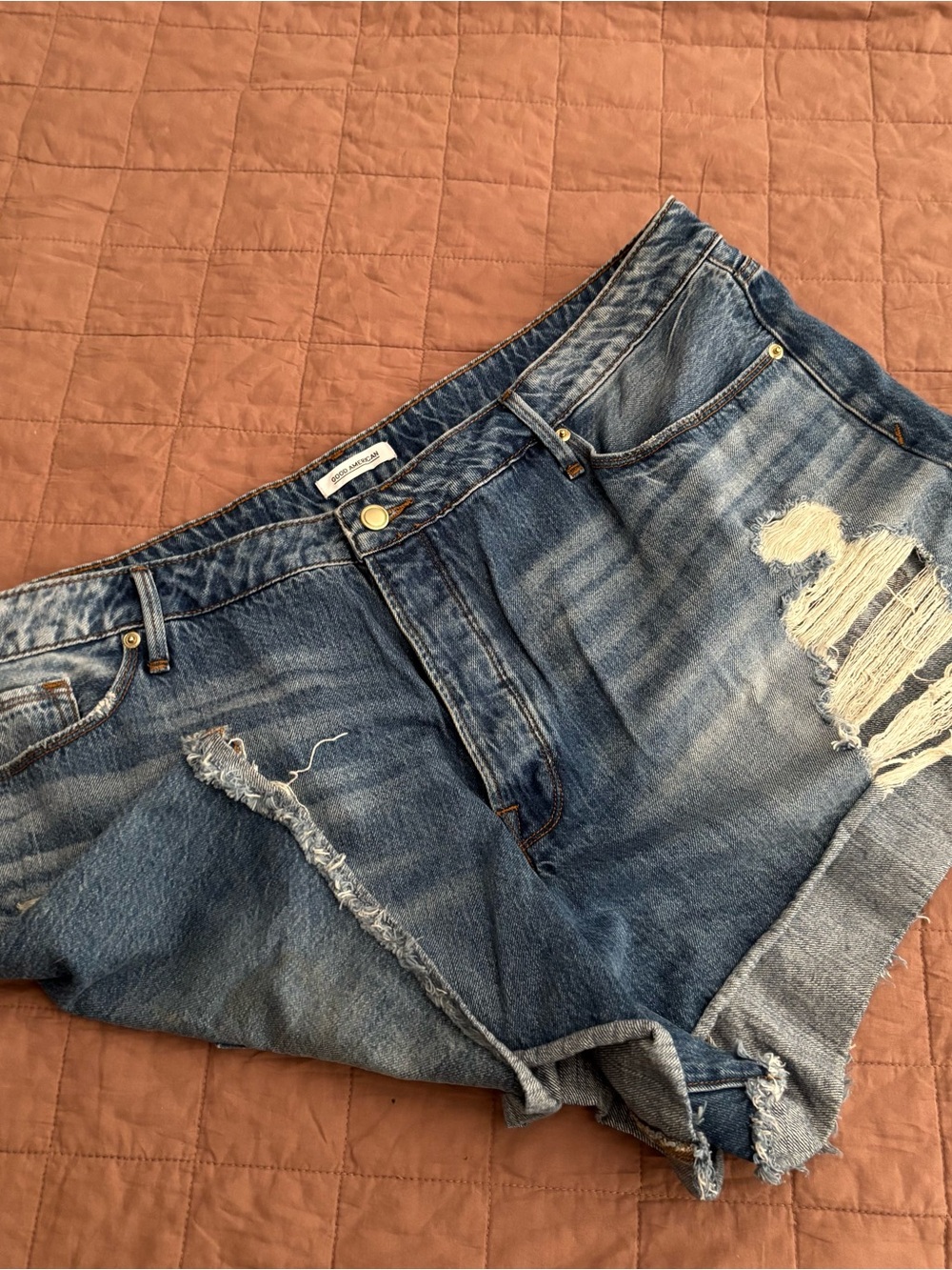 Good American Light Blue High-Waist Denim Shorts